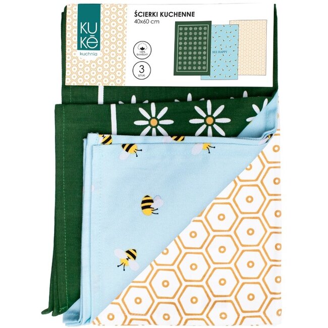 Theedoekdoekenset Bee Happy - 3-delig  - 40x60cm
