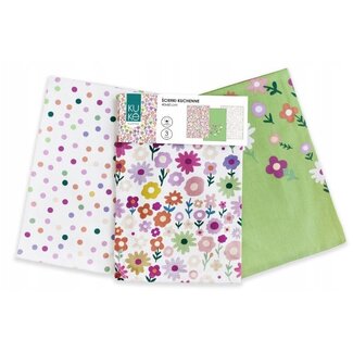 Kuke Theedoekdoekenset Bloemen - 3-delig - 40x60cm