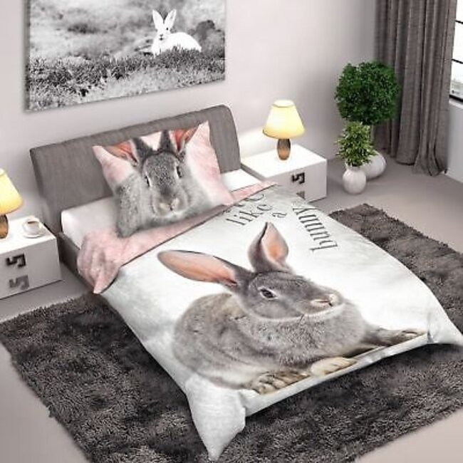 Katoen kinderdekbedovertrek Konijn Cute - 140x200 + 70x90 cm