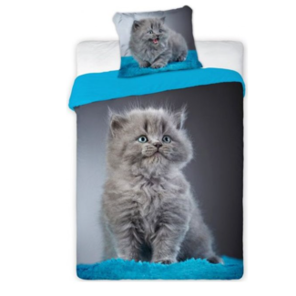 Animal Pictures Katoen kinderdekbedovertrek Britse Korthaar- Eenpersoons