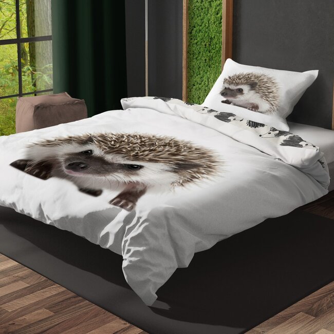 Katoen kinderdekbedovertrek Egel Grijs - 140x200 + 70x90 cm