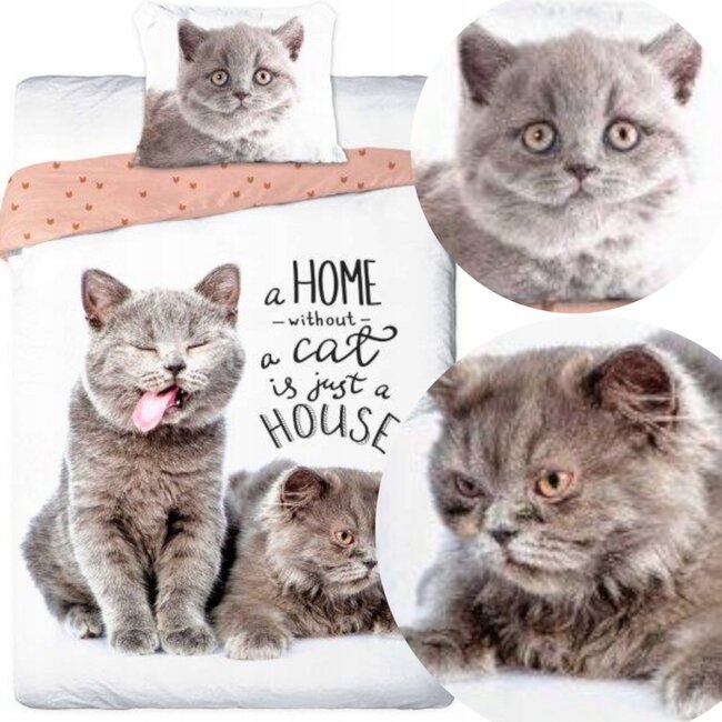 Katoen kinderdekbedovertrek A Home Without A Cat Is Just A House - 140x200 + 70x90 cm