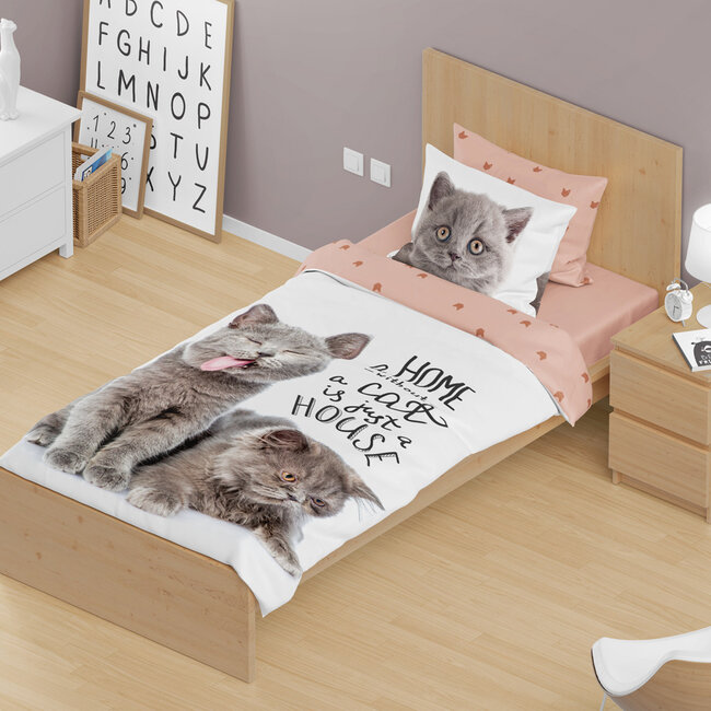 Katoen kinderdekbedovertrek A Home Without A Cat Is Just A House - 140x200 + 70x90 cm