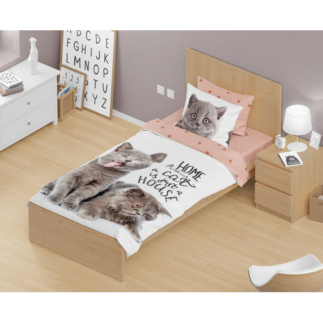 Katoen kinderdekbedovertrek A Home Without A Cat Is Just A House - 140x200 + 70x90 cm