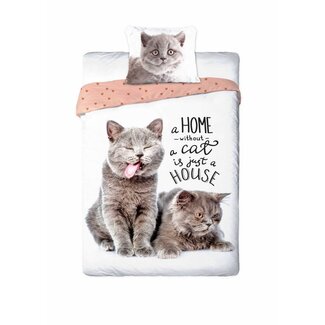 Animal Pictures Katoen kinderdekbedovertrek A Home Without A Cat Is Just A House - Eenpersoons