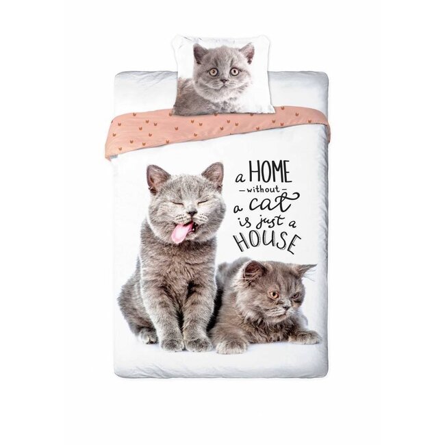 Katoen kinderdekbedovertrek A Home Without A Cat Is Just A House - 140x200 + 70x90 cm