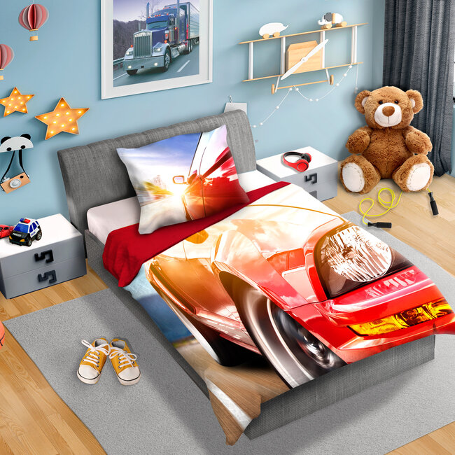 Dekbedovertrek Rode Auto - katoen - 140x200 + 70x90 cm
