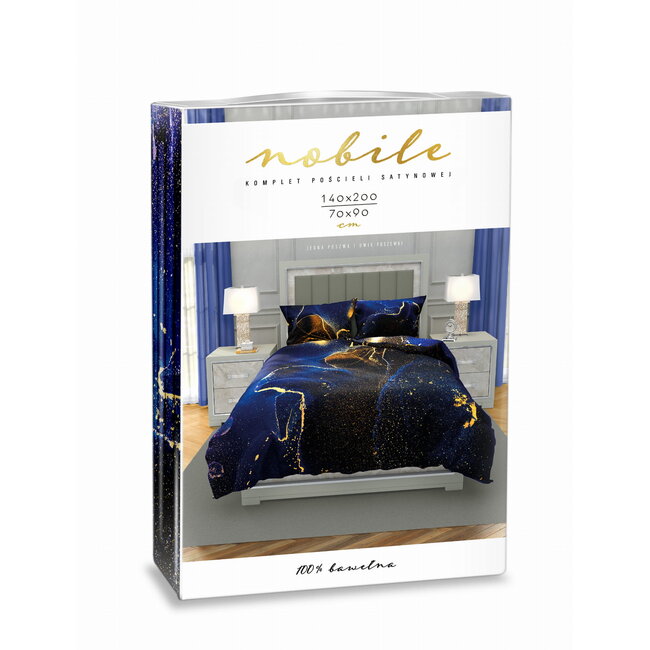 Katoen dekbedovertrek Marmer Zwart Blauw - eenpersoons