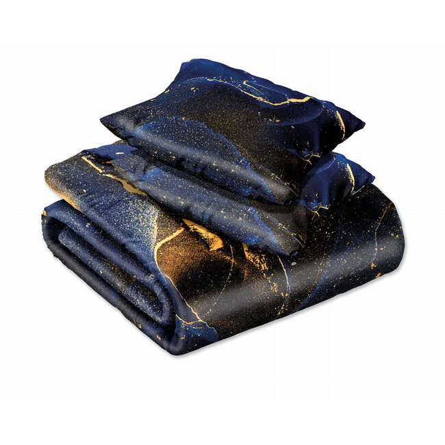 Katoen dekbedovertrek Marmer Zwart Blauw - eenpersoons