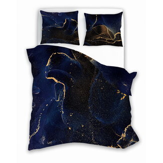 Minerals Katoen dekbedovertrek Marmer Zwart Blauw - eenpersoons