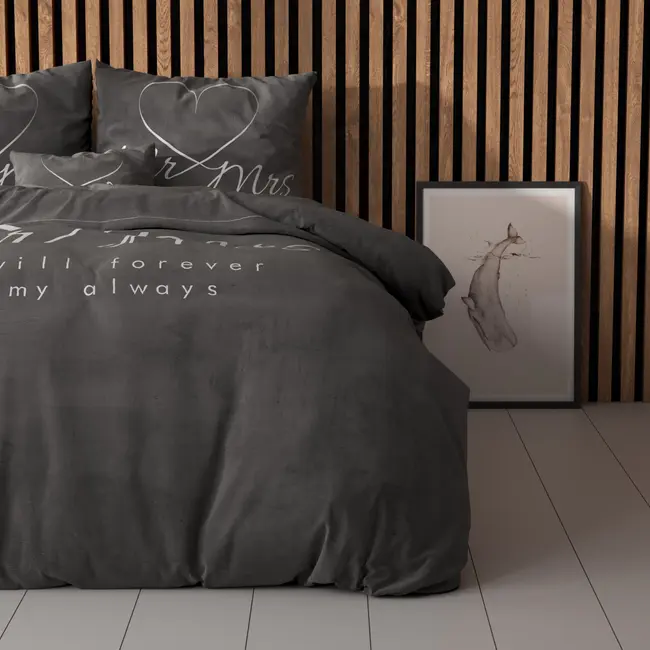 Microvezel dekbedovertrek Mr & Mrs Heart - Antraciet