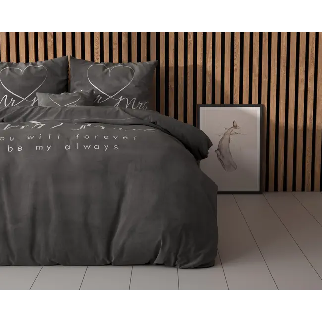 Microvezel dekbedovertrek Mr & Mrs Heart - Antraciet