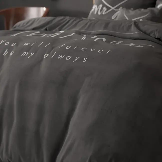 Microvezel dekbedovertrek Mr & Mrs Heart - Antraciet