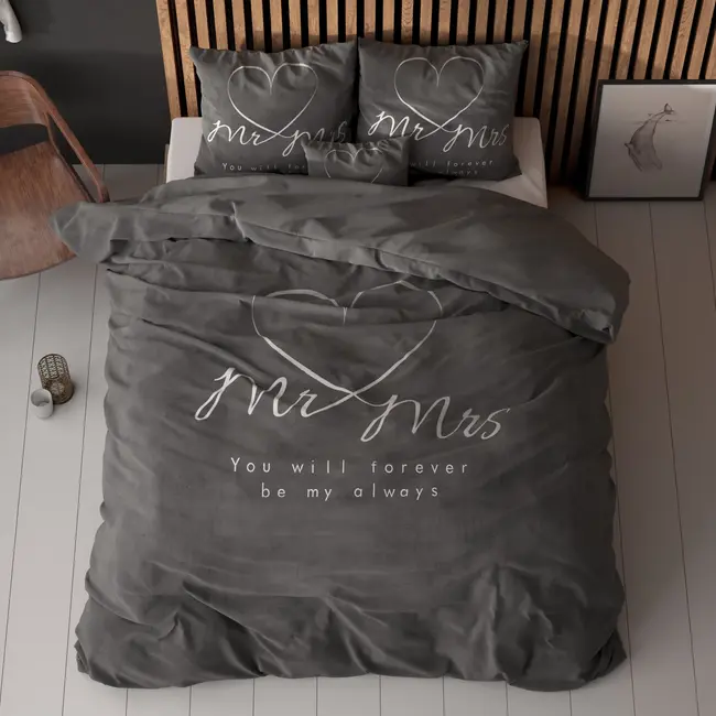 Microvezel dekbedovertrek Mr & Mrs Heart - Antraciet