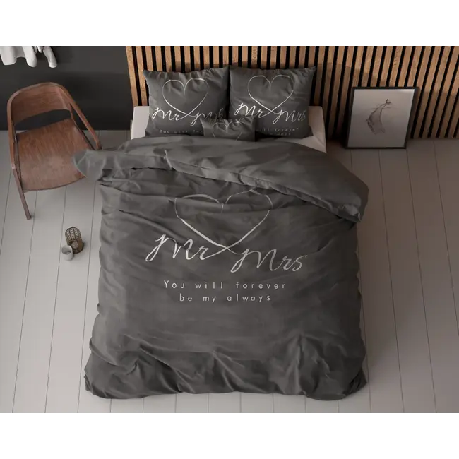 Microvezel dekbedovertrek Mr & Mrs Heart - Antraciet