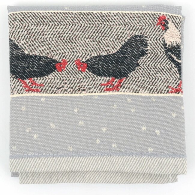 Theedoek  Kippen - Grijs