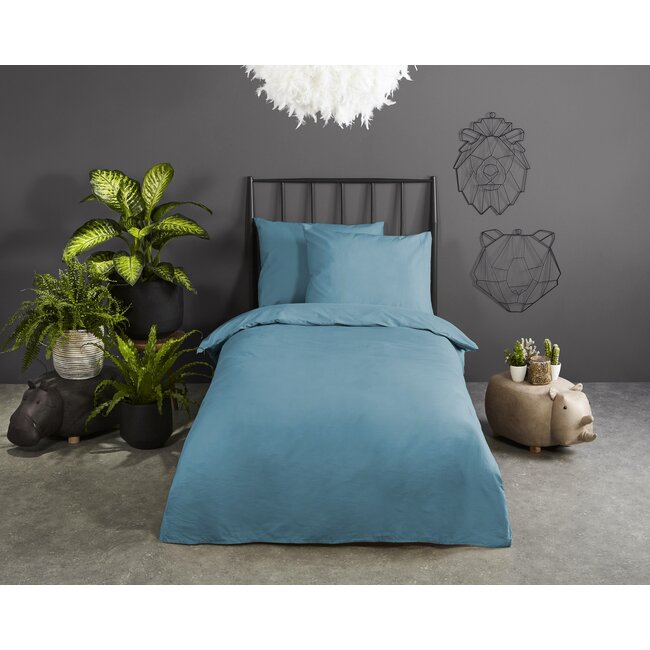 Peuter dekbedovertrek uni Adria Blauw - katoen - 120x150 + 60x70 cm