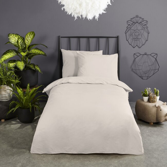 Katoen dekbedovertrek uni - licht zand