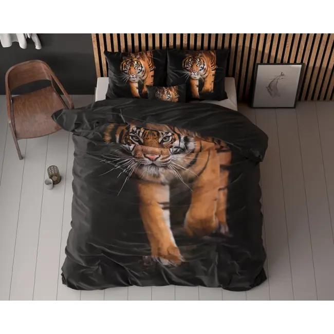 Microvezel dekbedovertrek Tiger Icon - Zwart