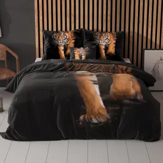 Sleeptime Microvezel dekbedovertrek Tiger Icon - Zwart