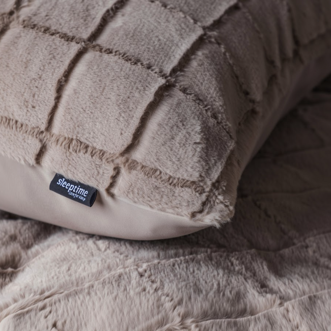 Faux fur dekbedovertrek Check - onderkant microvezel - Taupe