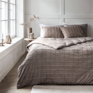 Sleeptime Faux fur dekbedovertrek Check - onderkant microvezel - Taupe