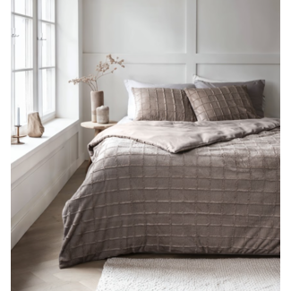 Sleeptime Faux fur dekbedovertrek Check - onderkant microvezel - Taupe