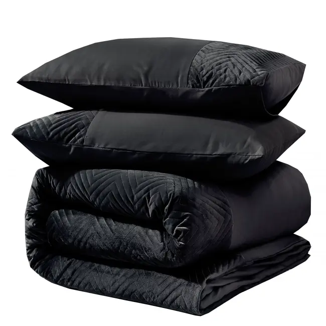 Velvet dekbedovertrek - Crossline - Zwart