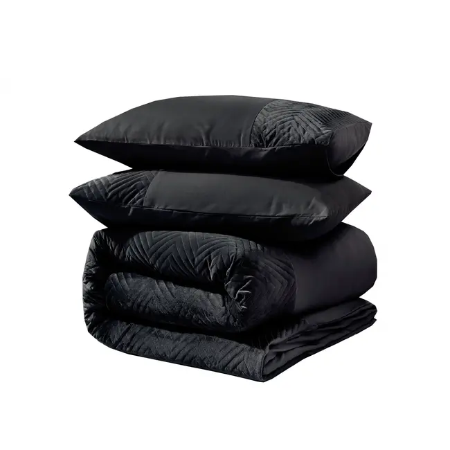 Velvet dekbedovertrek - Crossline - Zwart