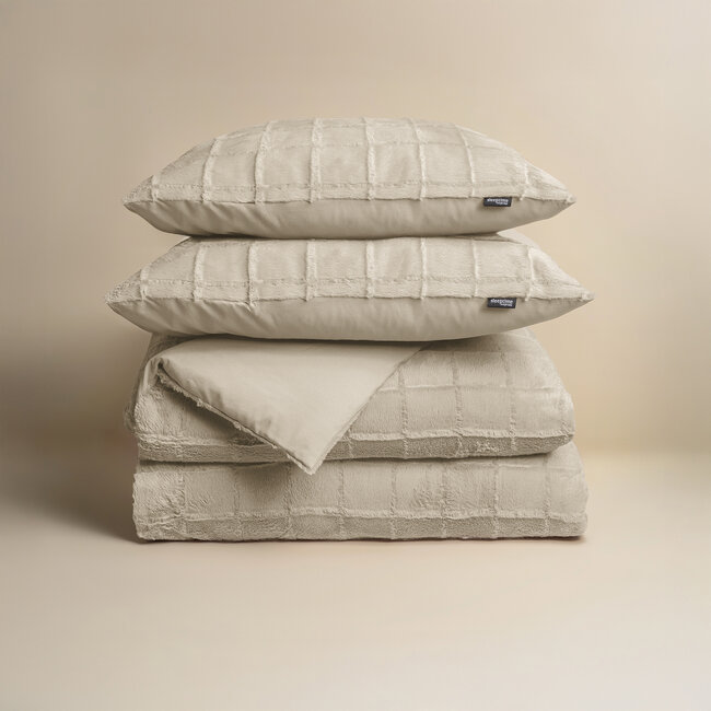 Faux fur dekbedovertrek Check - onderkant microvezel - Beige
