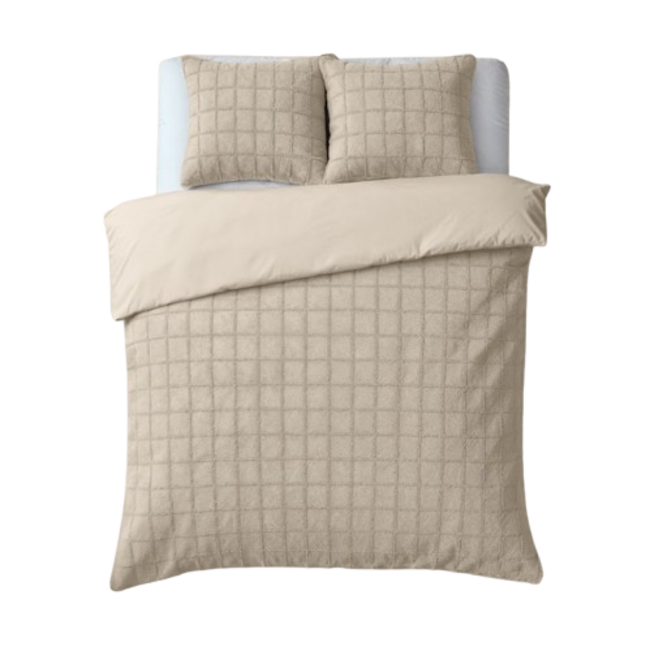 Faux fur dekbedovertrek Check - onderkant microvezel - Beige