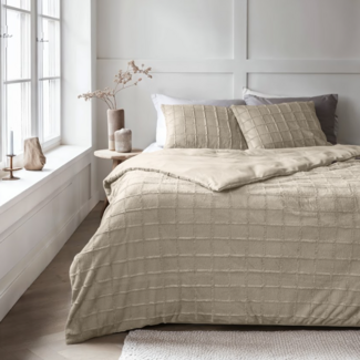 Sleeptime Faux fur dekbedovertrek Check - onderkant microvezel - Beige