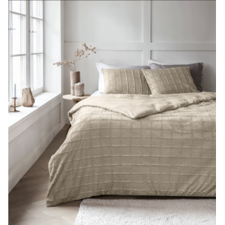 Sleeptime Faux fur dekbedovertrek Check - onderkant microvezel - Beige