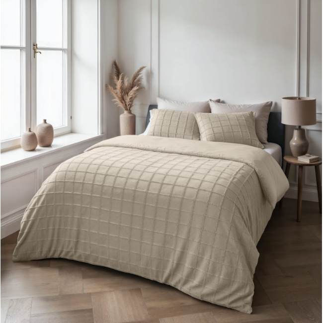 Faux fur dekbedovertrek Check - onderkant microvezel - Beige