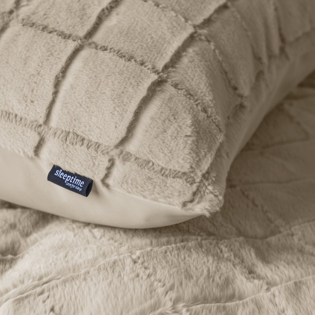 Faux fur dekbedovertrek Check - onderkant microvezel - Beige