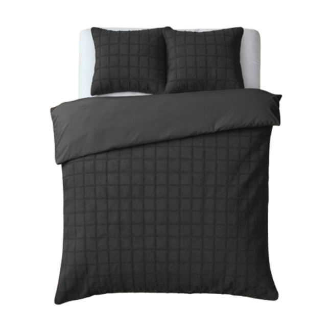 Faux fur dekbedovertrek Check - onderkant microvezel - Zwart