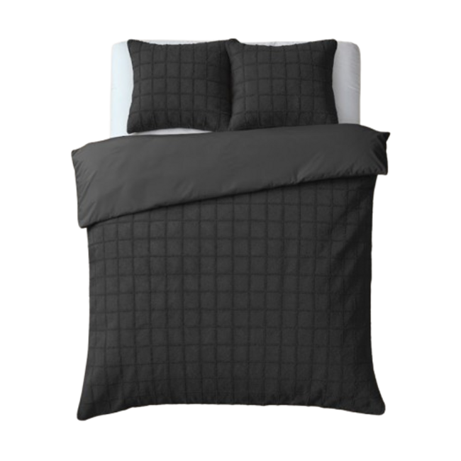 Faux fur dekbedovertrek Check - onderkant microvezel - Zwart