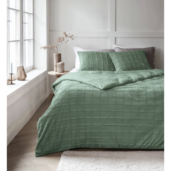 Faux fur dekbedovertrek Check - onderkant microvezel - Groen