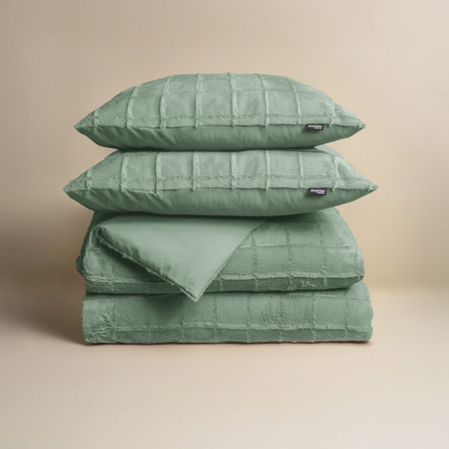 Faux fur dekbedovertrek Check - onderkant microvezel - Groen