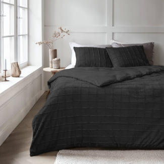 Sleeptime Faux fur dekbedovertrek Check - onderkant microvezel - Zwart