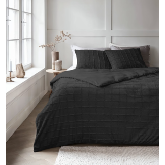 Sleeptime Faux fur dekbedovertrek Check - onderkant microvezel - Zwart