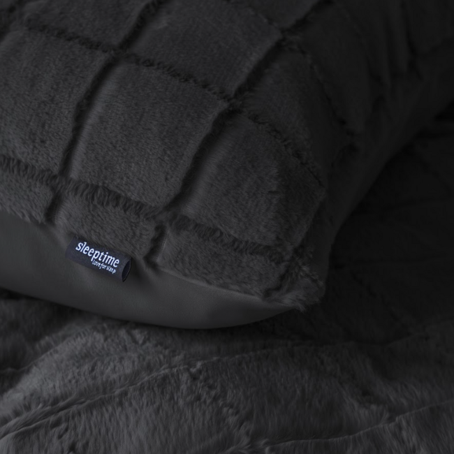 Faux fur dekbedovertrek Check - onderkant microvezel - Zwart