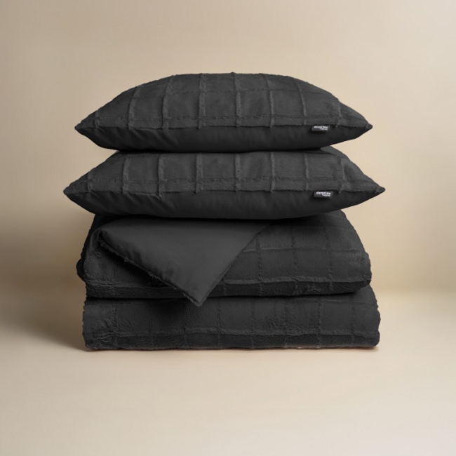 Faux fur dekbedovertrek Check - onderkant microvezel - Zwart