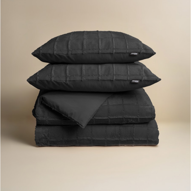 Faux fur dekbedovertrek Check - onderkant microvezel - Zwart