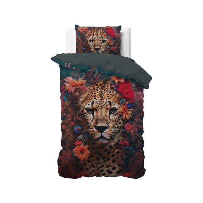 Katoen satijn dekbedovertrek Leopardo - Multi