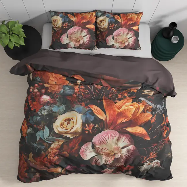 Katoensatijn dekbedovertrek Flower Artistic - Multi