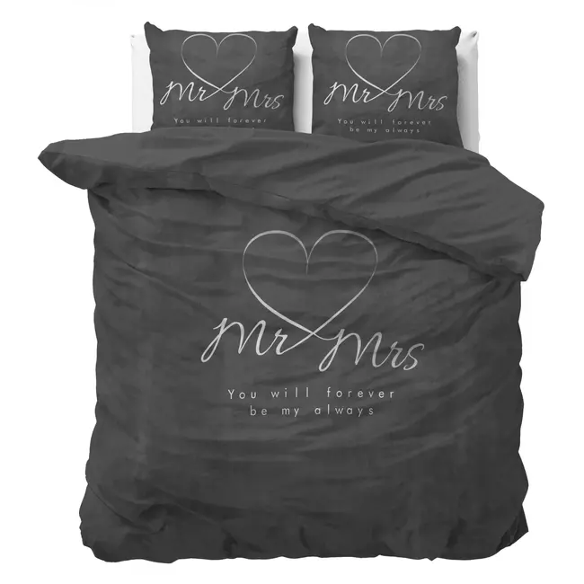 Microvezel dekbedovertrek Mr & Mrs Heart - Antraciet