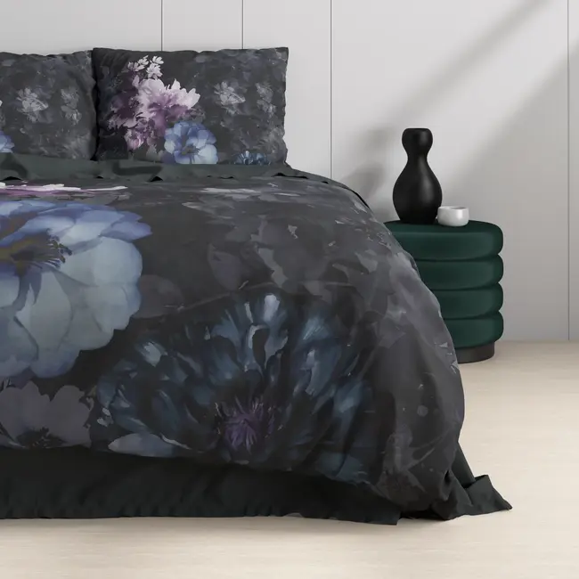 Katoen satijn dekbedovertrek Delora - Zwart