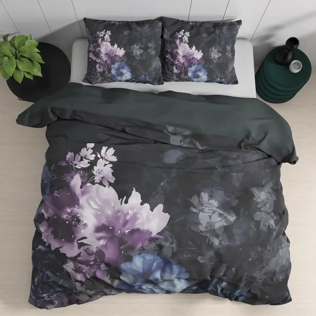 Katoen satijn dekbedovertrek Delora - Zwart