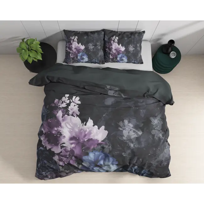 Katoen satijn dekbedovertrek Delora - Zwart